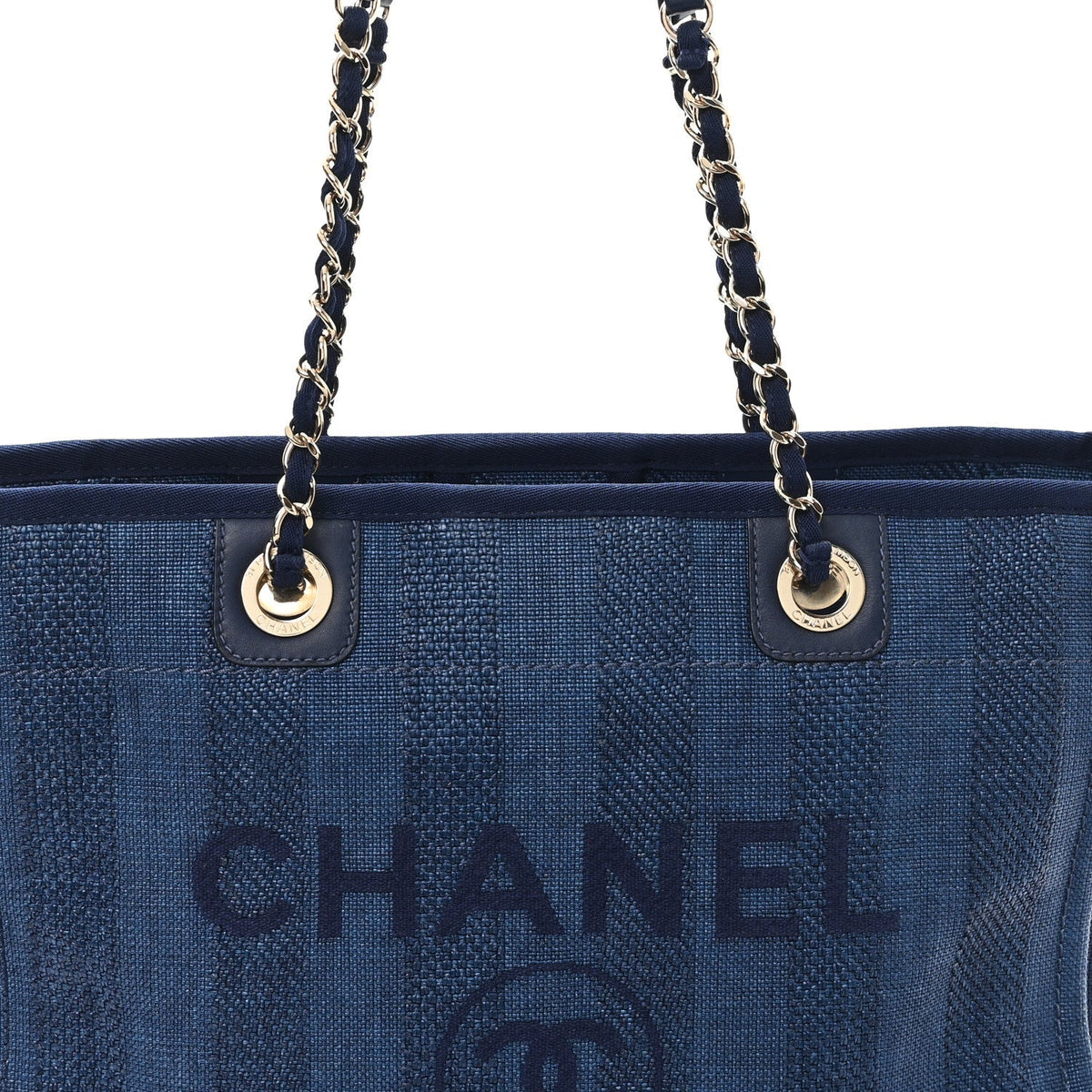 Mixed Fibers Striped Small Deauville Tote Navy Blue