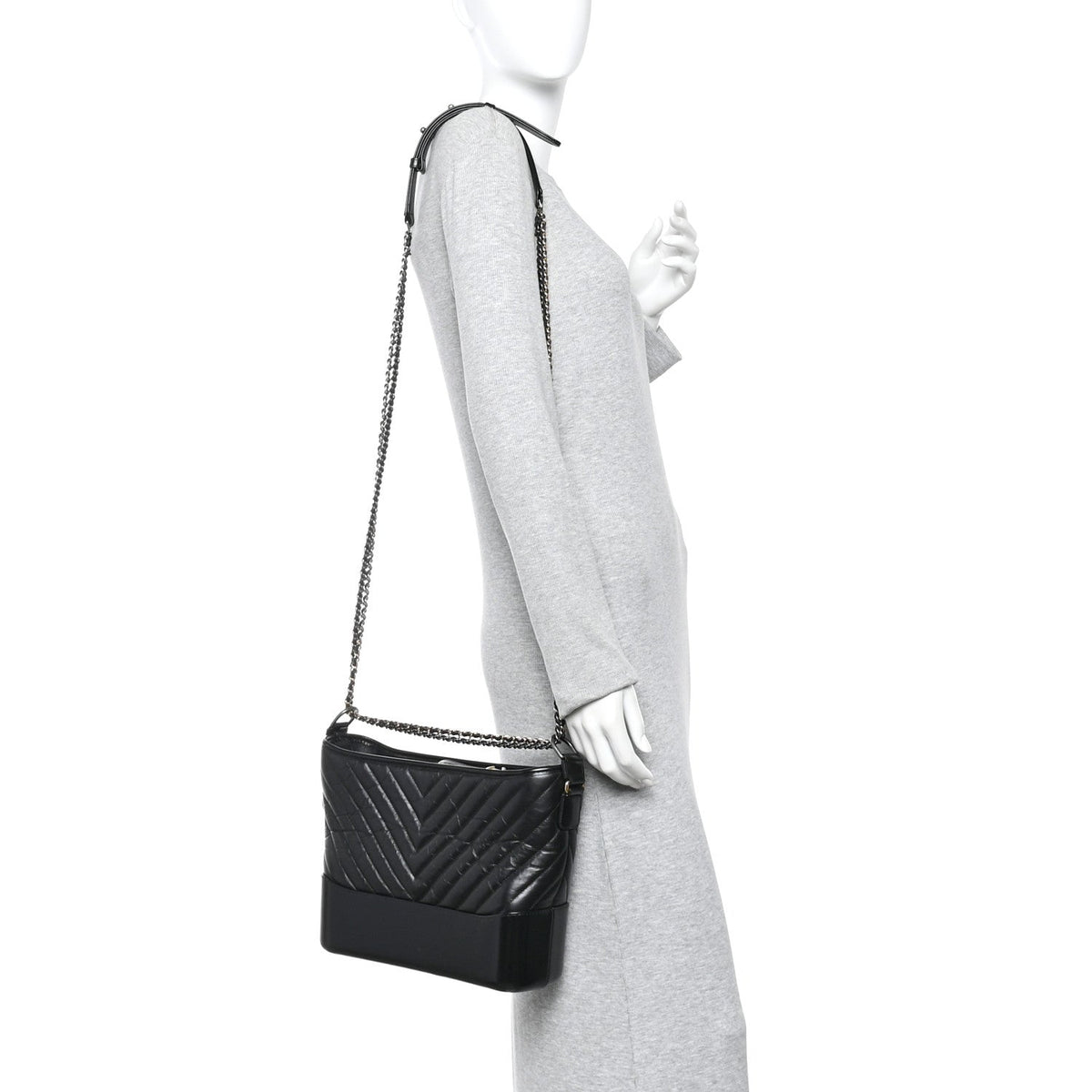 Aged Calfskin Chevron Quilted Medium Gabrielle Hobo Black