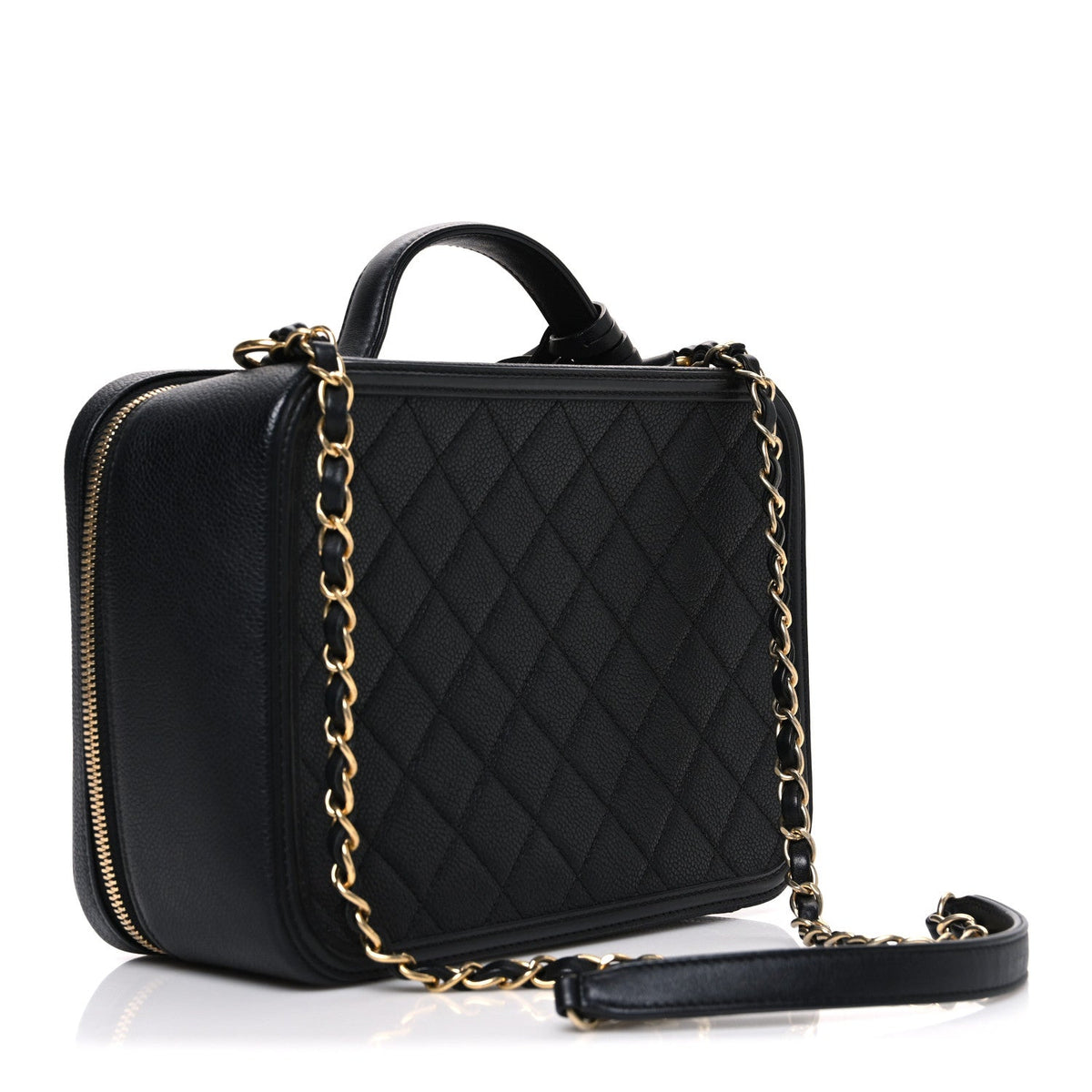 Caviar Quilted Large CC Filigree Vanity Case Black