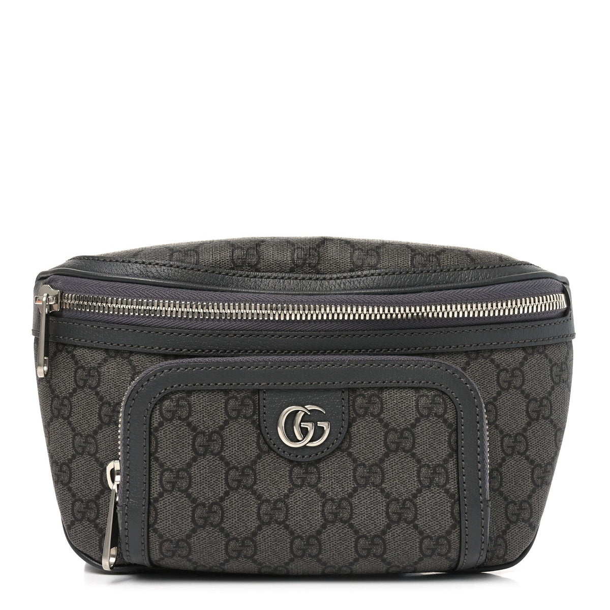 GG Supreme Monogram Textured Dollar Calfskin Ophidia Belt Bag Grey Black Graphite Grey