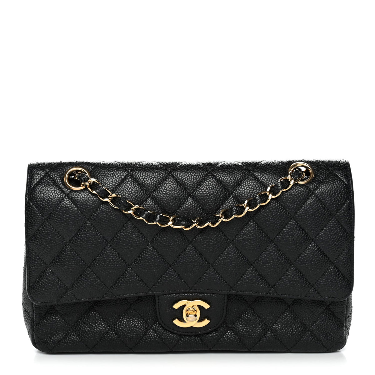 Caviar Quilted Medium Double Flap Black
