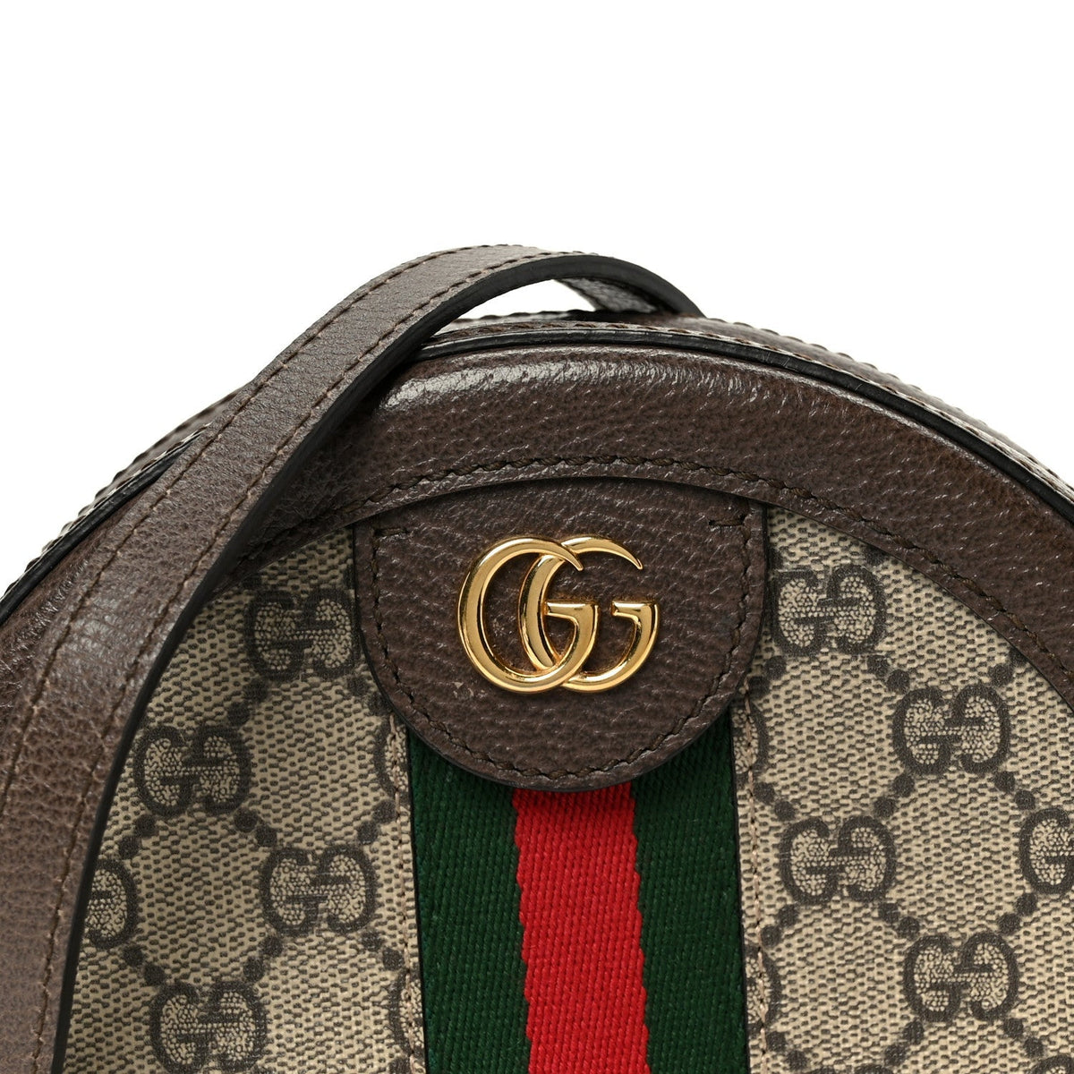 GG Supreme Monogram Web Mini Ophidia Round Shoulder Bag Brown