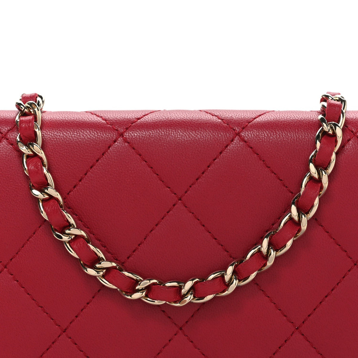 Lambskin Quilted Wallet On Chain WOC Dark Pink