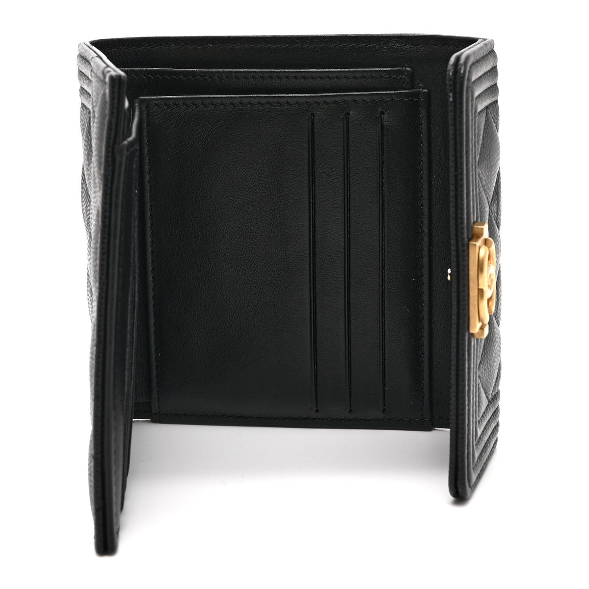 Caviar Quilted Compact Boy Wallet Black