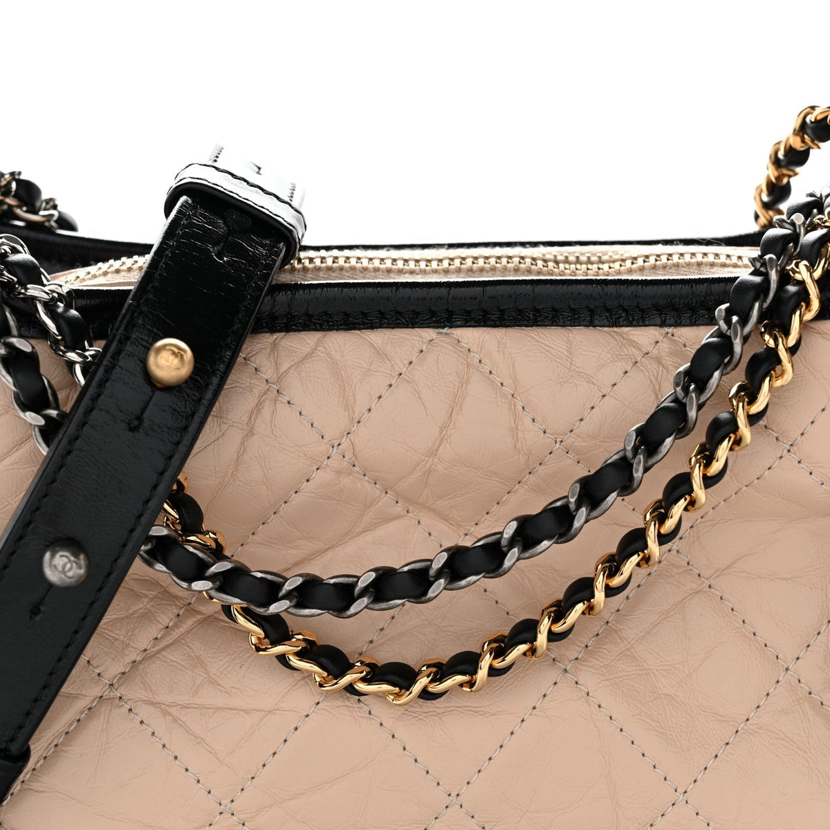 Aged Calfskin Quilted Small Gabrielle Hobo Beige Black