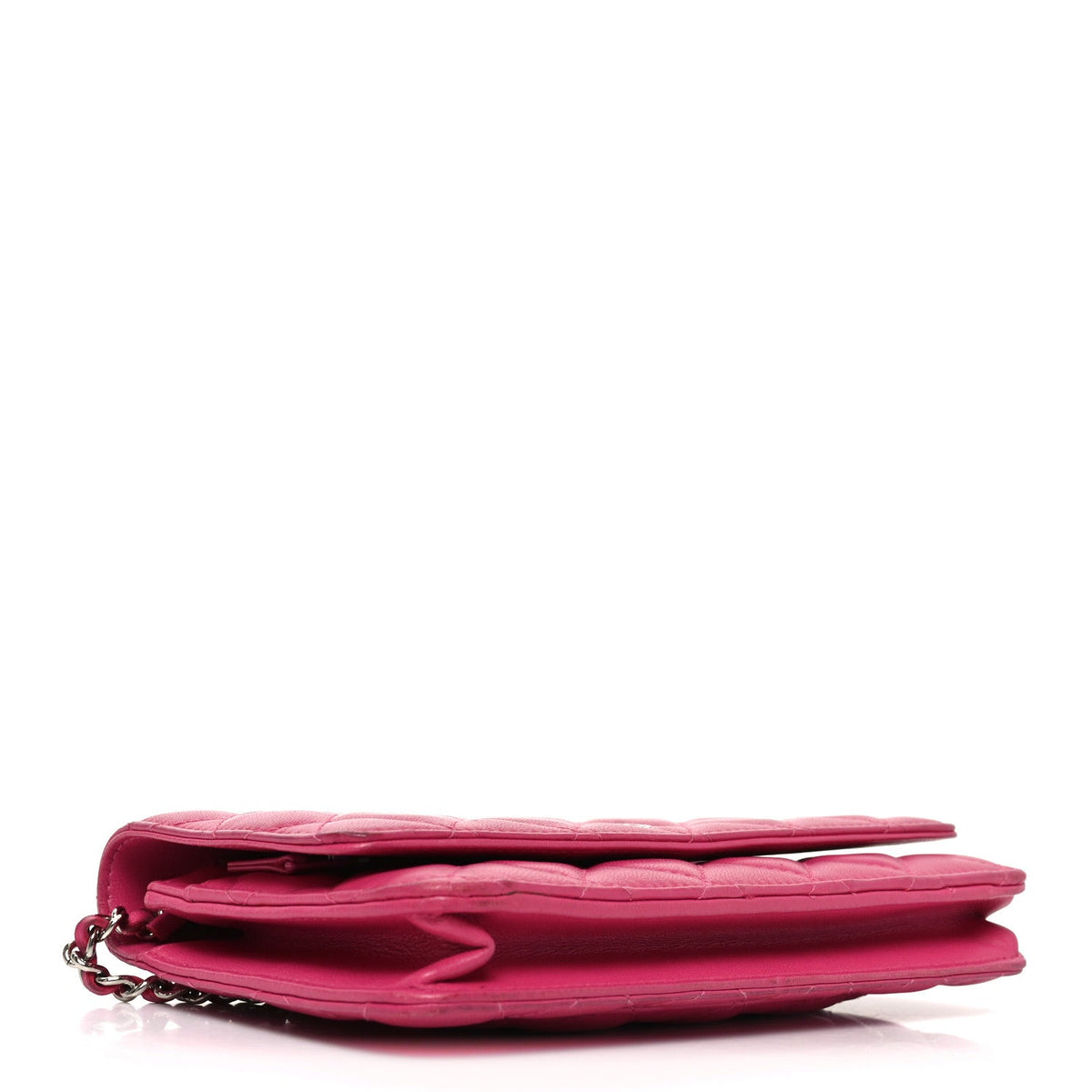 Lambskin Quilted Wallet On Chain WOC Dark Pink