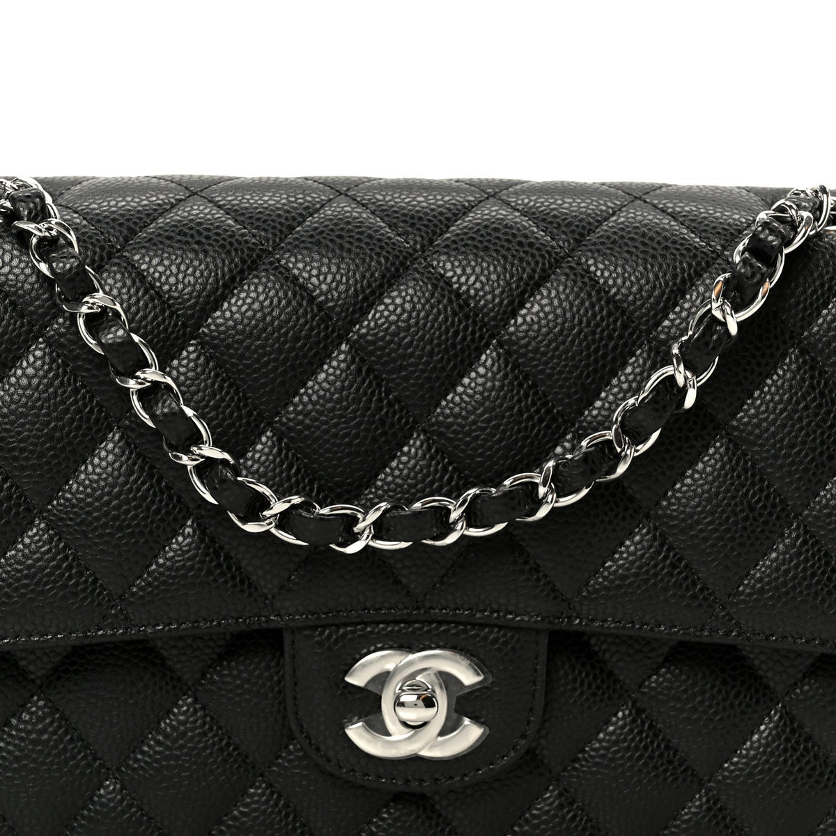 Caviar Quilted Medium Double Flap Black