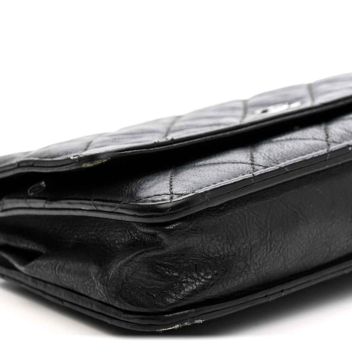 Crumpled Calfskin Quilted Wallet On Chain WOC So Black