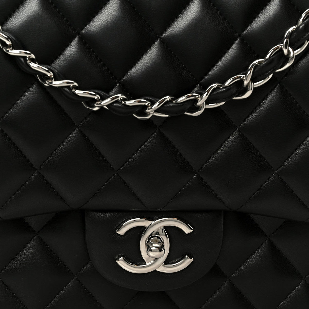 Lambskin Quilted Maxi Double Flap Black