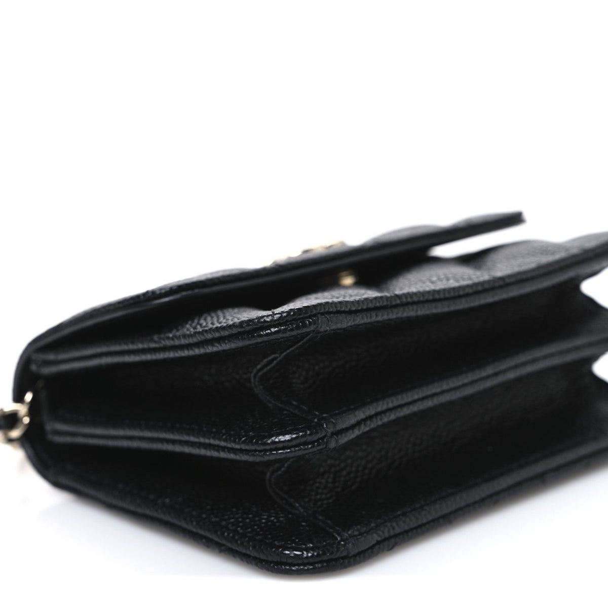 Caviar Quilted Mini Ribbon Wallet On Chain WOC Black