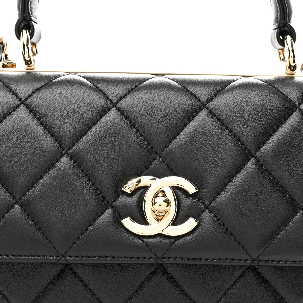 Lambskin Quilted Small Trendy CC Dual Handle Flap Bag Black