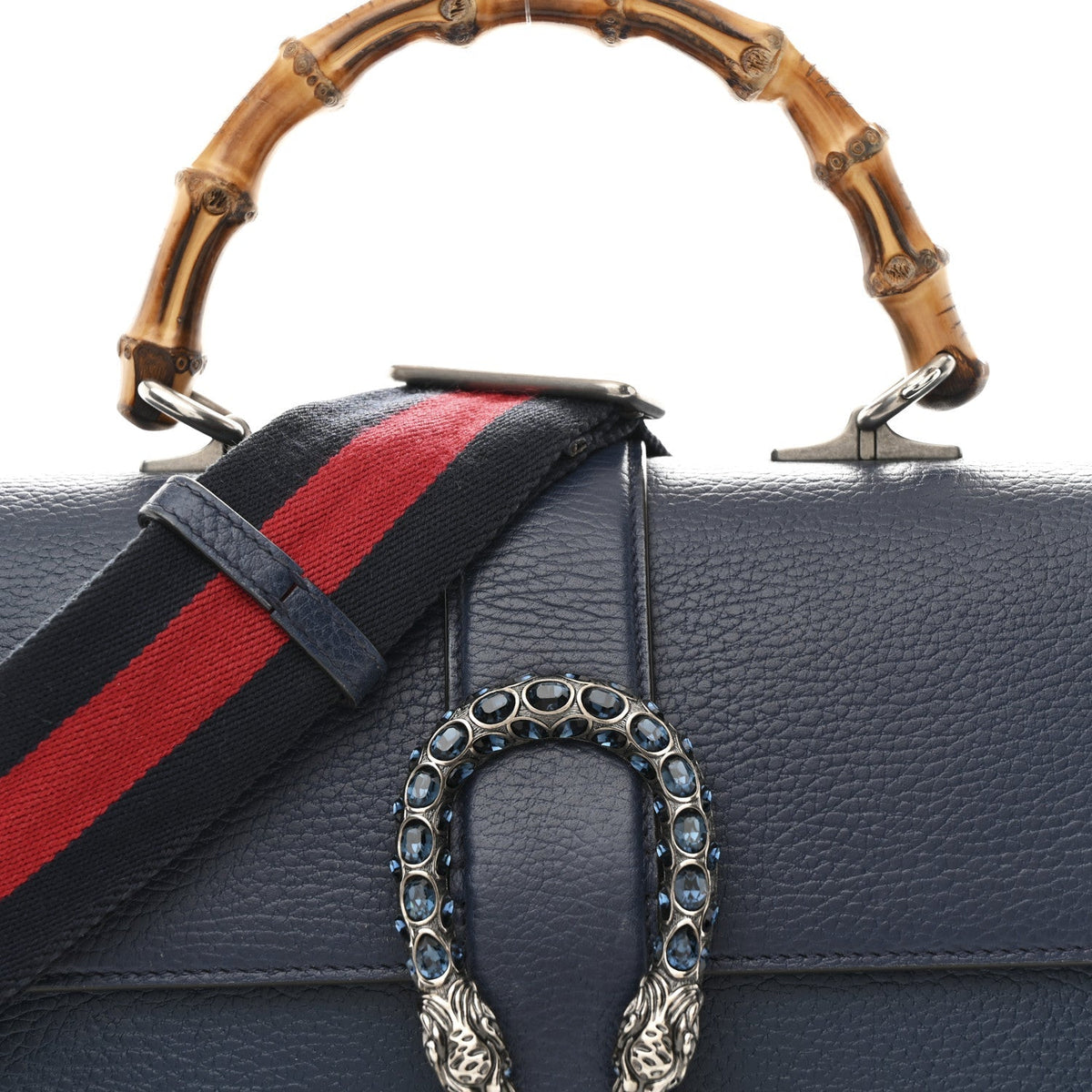 Dollar Calfskin Crystal Web Medium Dionysus Bamboo Top Handle Bag Blue Agata Montana Sapphire