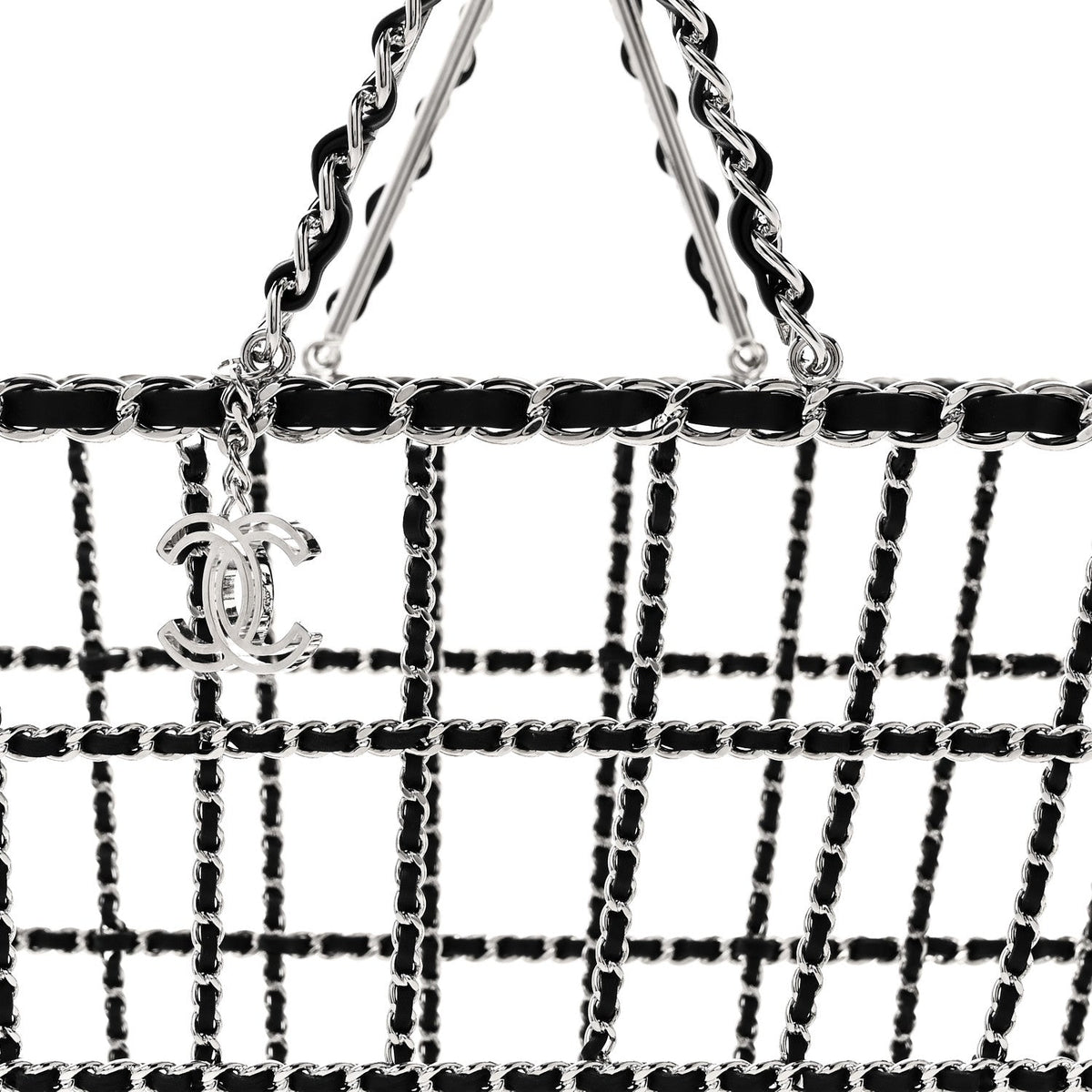 Brass Calfskin Medium Grocery By Chanel Shopping Basket Silver