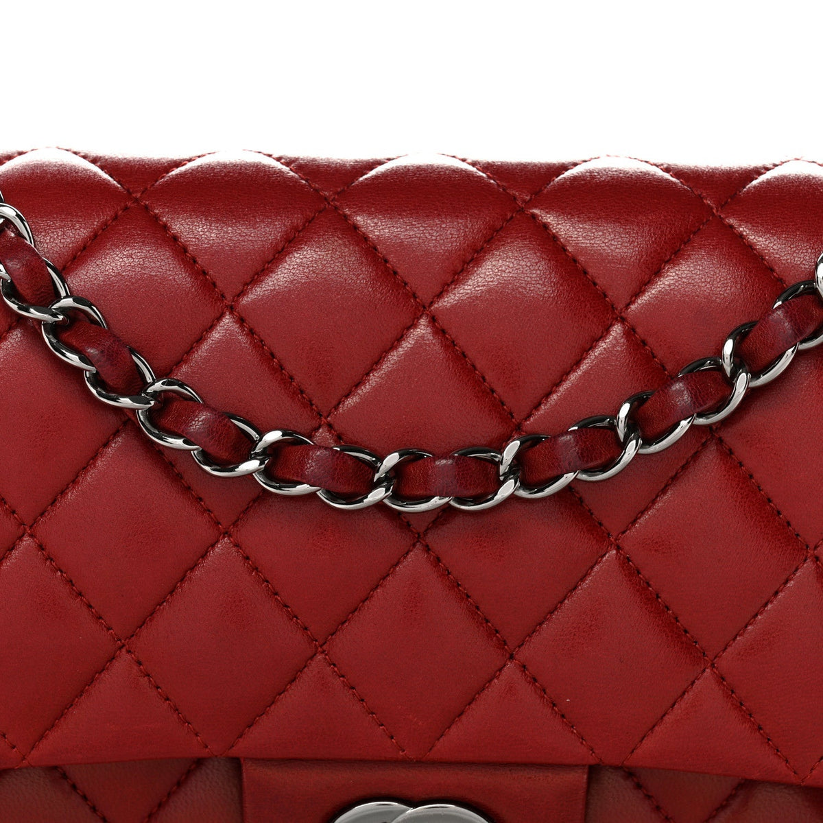 Lambskin Quilted Medium Double Flap Red