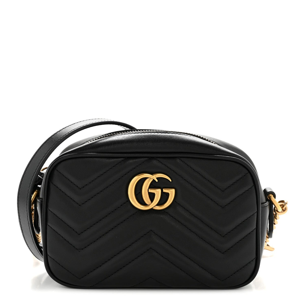 Calfskin Matelasse Mini GG Marmont Chain Shoulder Bag Black