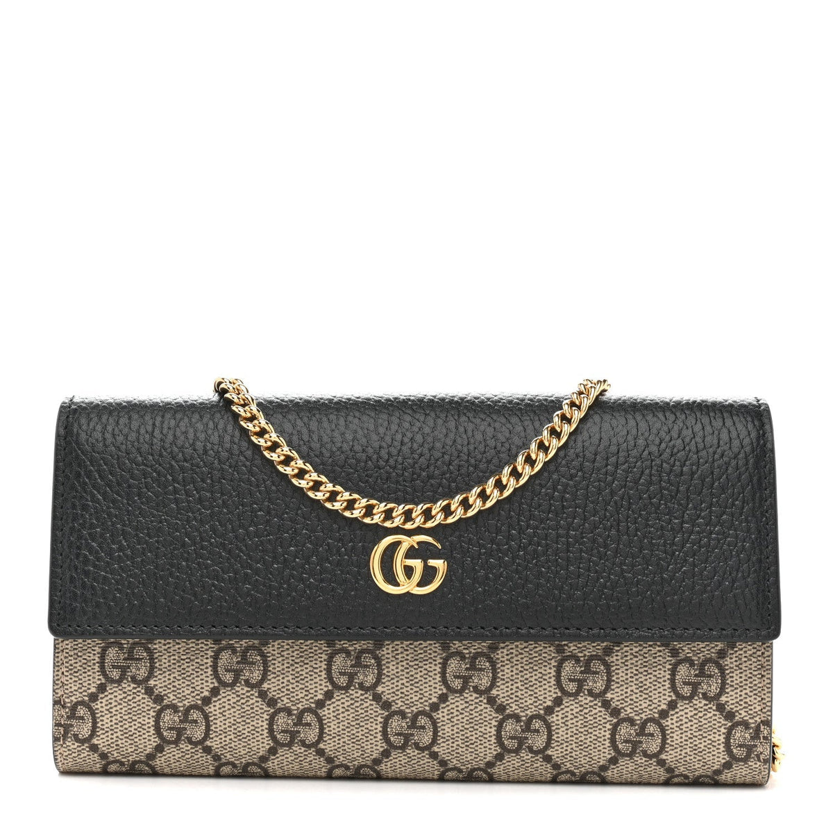 Dollar Calfskin GG Supreme Monogram Petite GG Marmont Wallet Chain Bag Black Beige Ebony