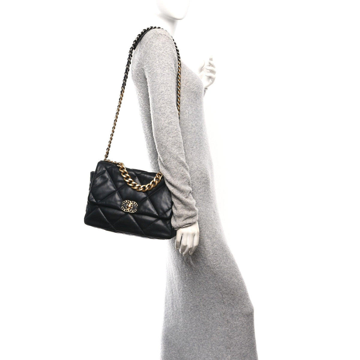 Goatskin Quilted Large Chanel 19 Flap Black
