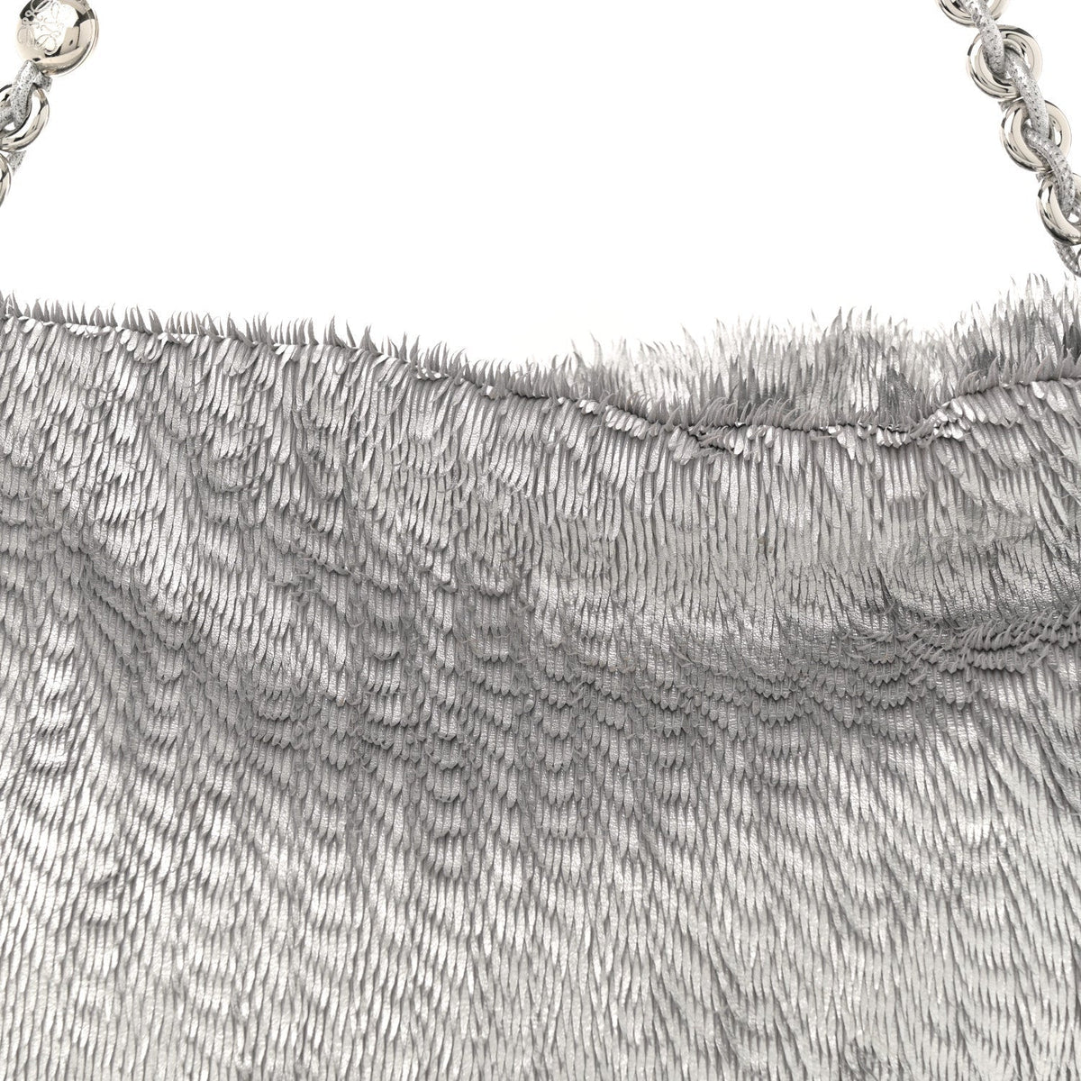 Metallic Nappa Calfskin Fringed Medium Chain Flamenco Knot Purse Silver