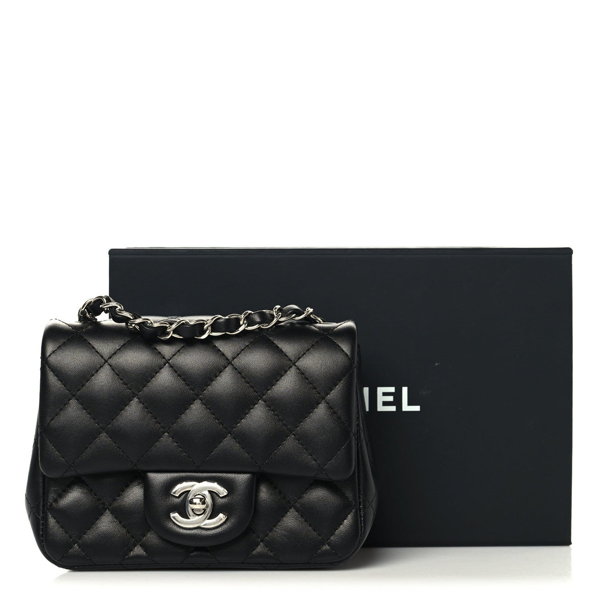 Lambskin Quilted Mini Square Flap Black