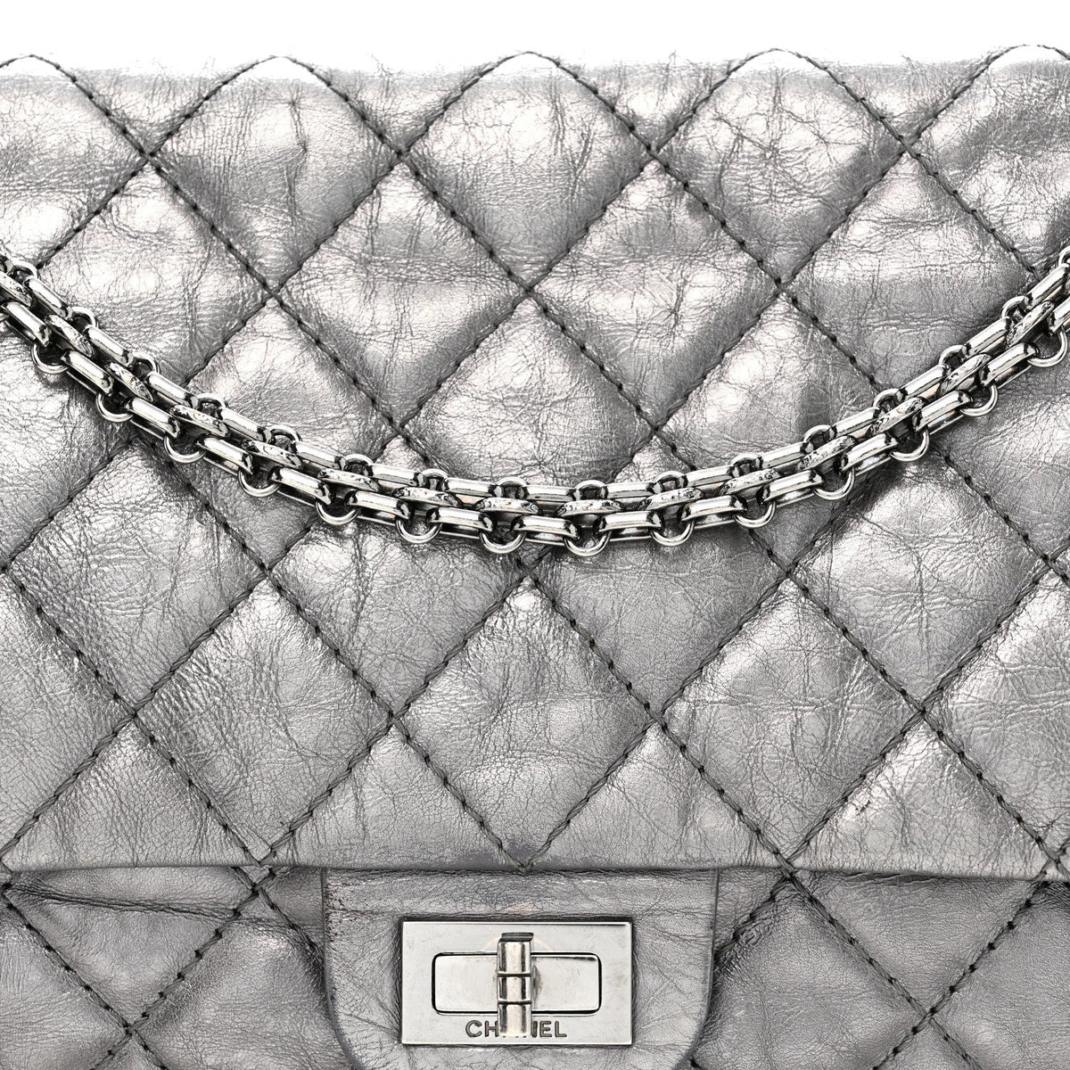 Metallic Aged Calfskin Quilted 2.55 Reissue 226 Flap Dark Silver