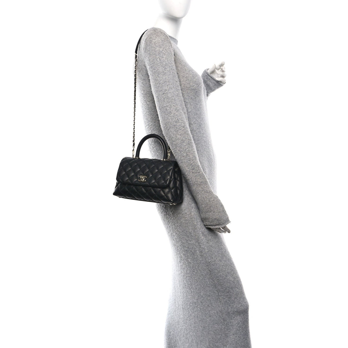 Caviar Quilted Mini Coco Handle Flap Black