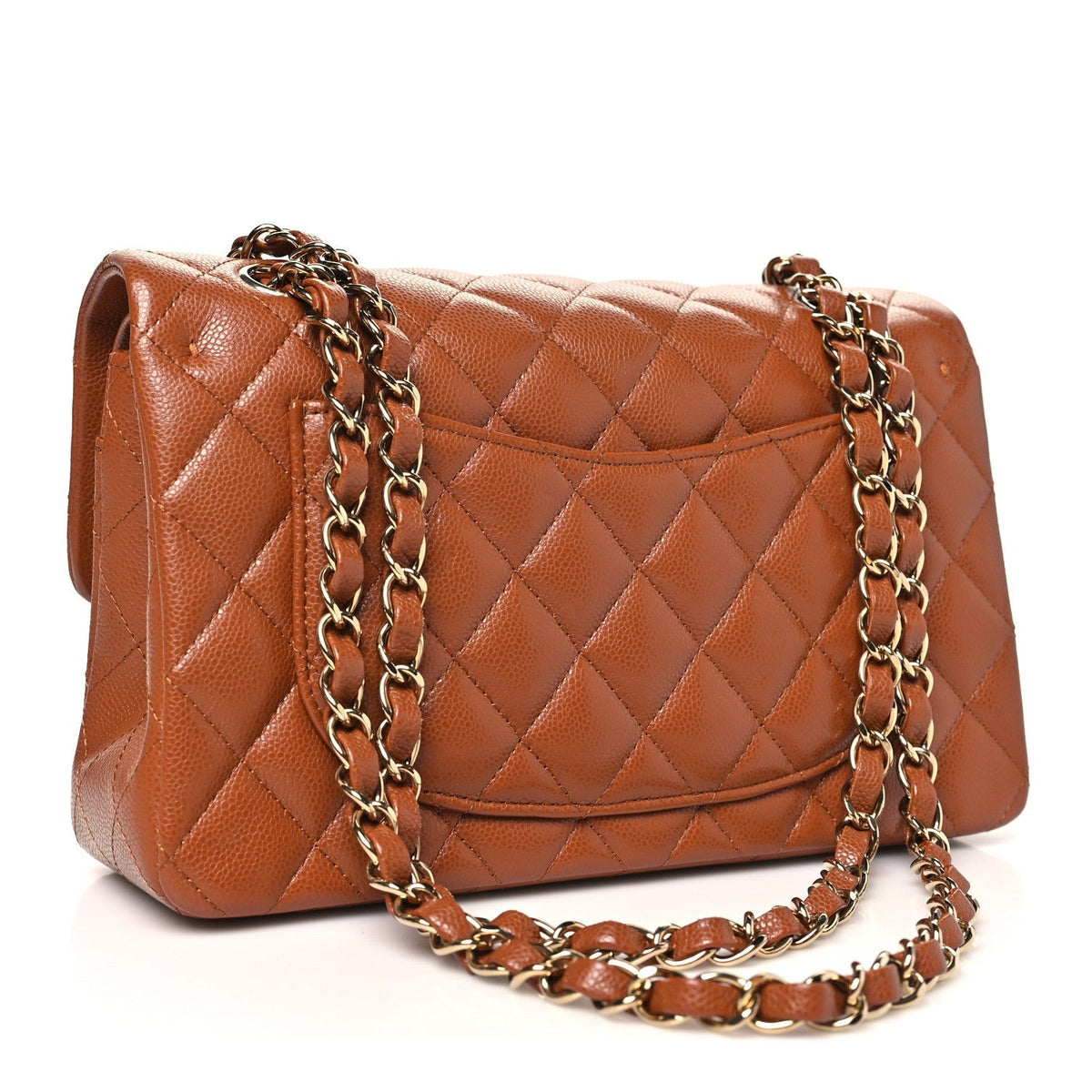Caviar Quilted Small Double Flap Light Brown