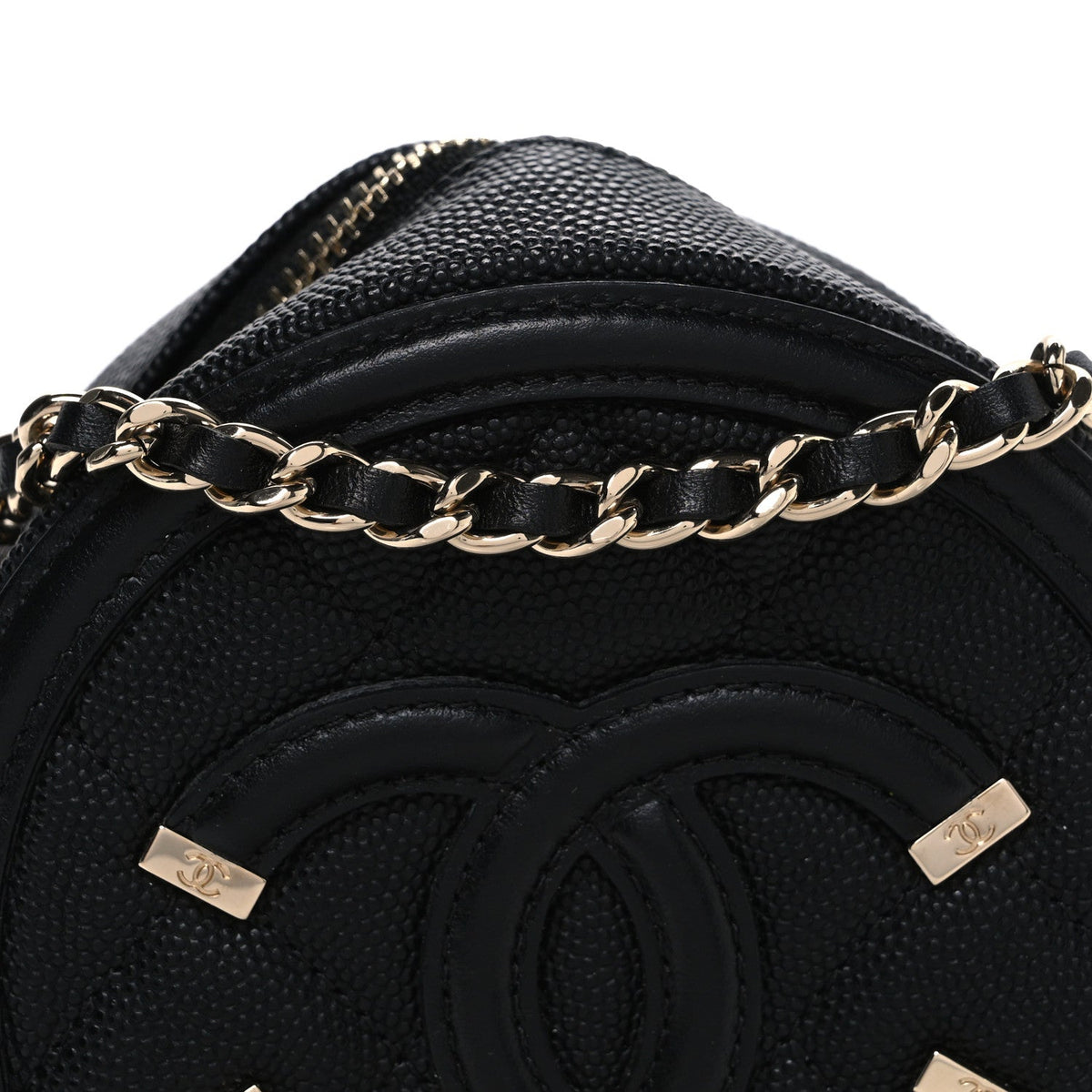 Caviar Quilted Round Filigree Crossbody Black