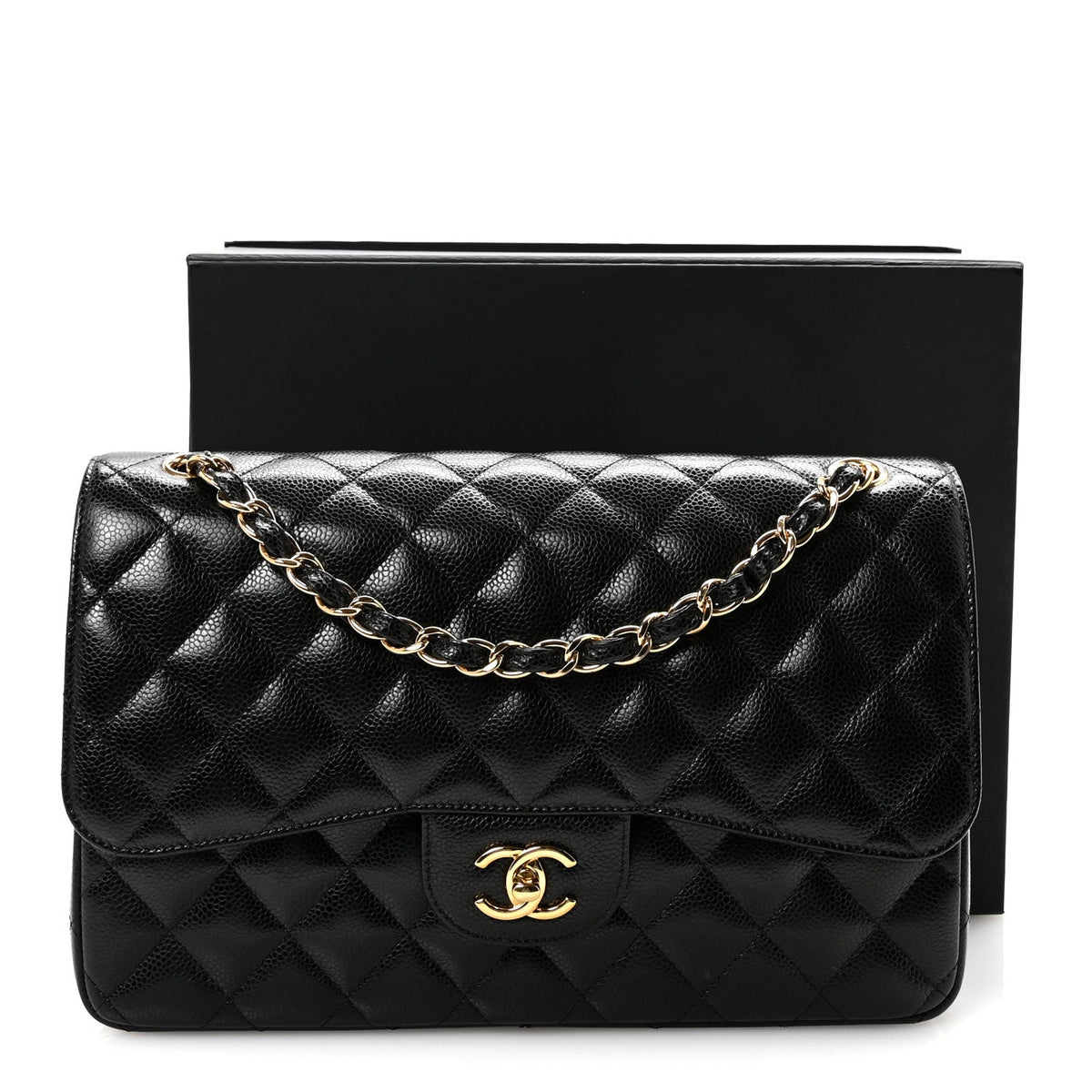 Caviar Quilted Jumbo Double Flap Black