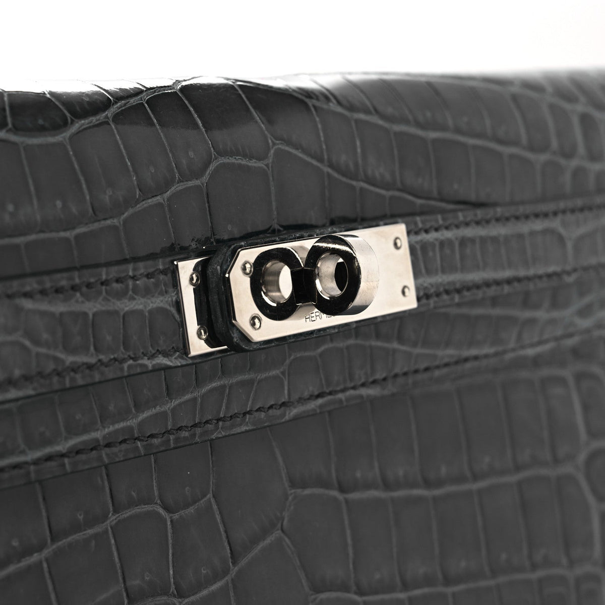 Shiny Niloticus Crocodile Kelly Elan Pochette Bleu Tempete