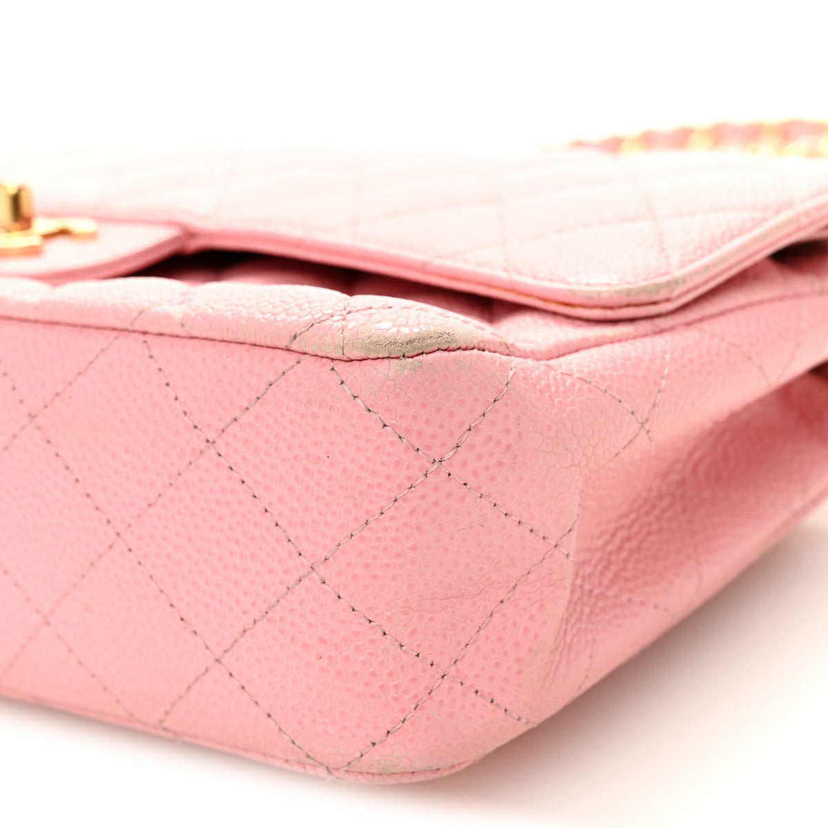 Caviar Quilted Medium Double Flap Light Pink