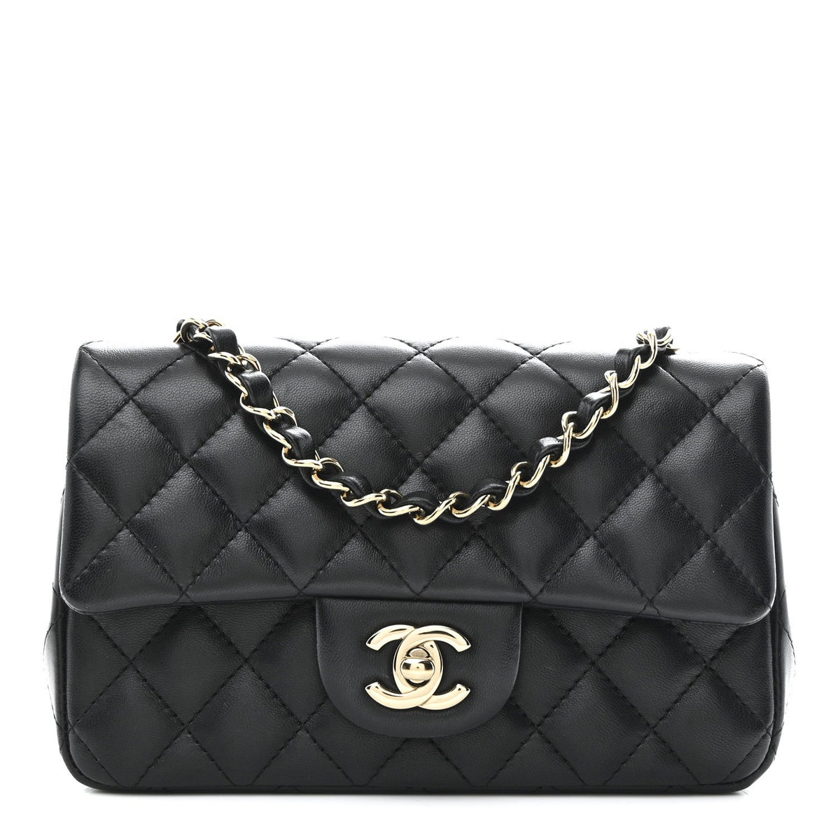 Lambskin Quilted Mini Rectangular Flap Black
