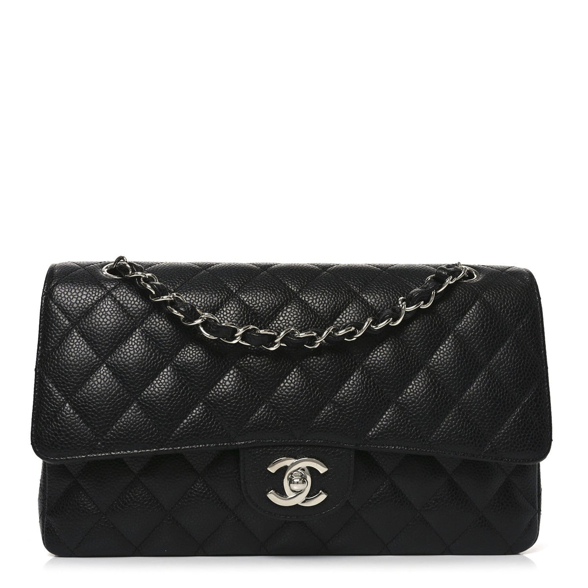 Caviar Quilted Medium Double Flap Black