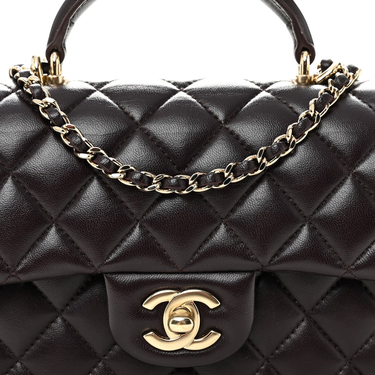 Lambskin Quilted Mini Top Handle Rectangular Flap Dark Purple
