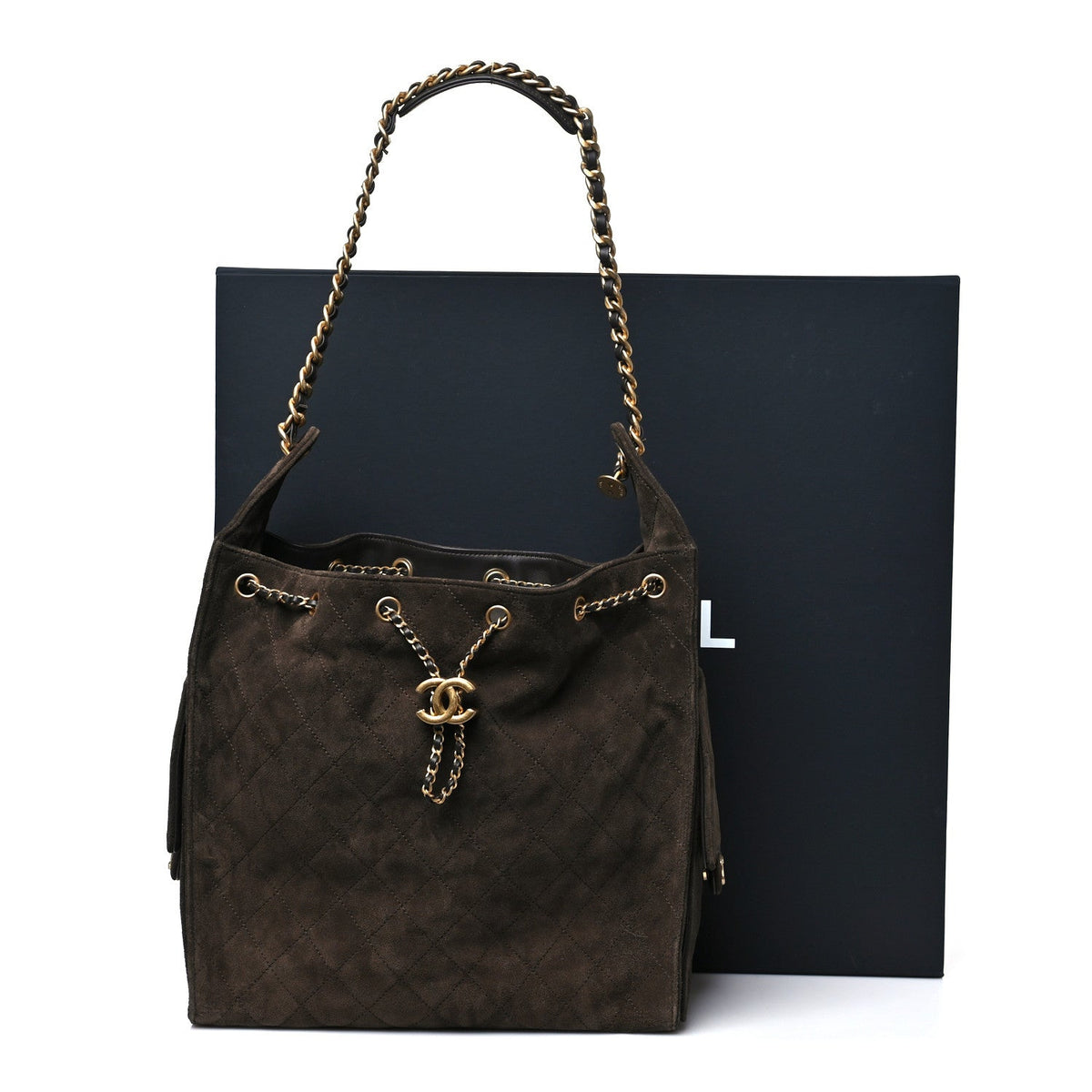 Suede Quilted Medium Chanel 25 Handbag Dark Brown