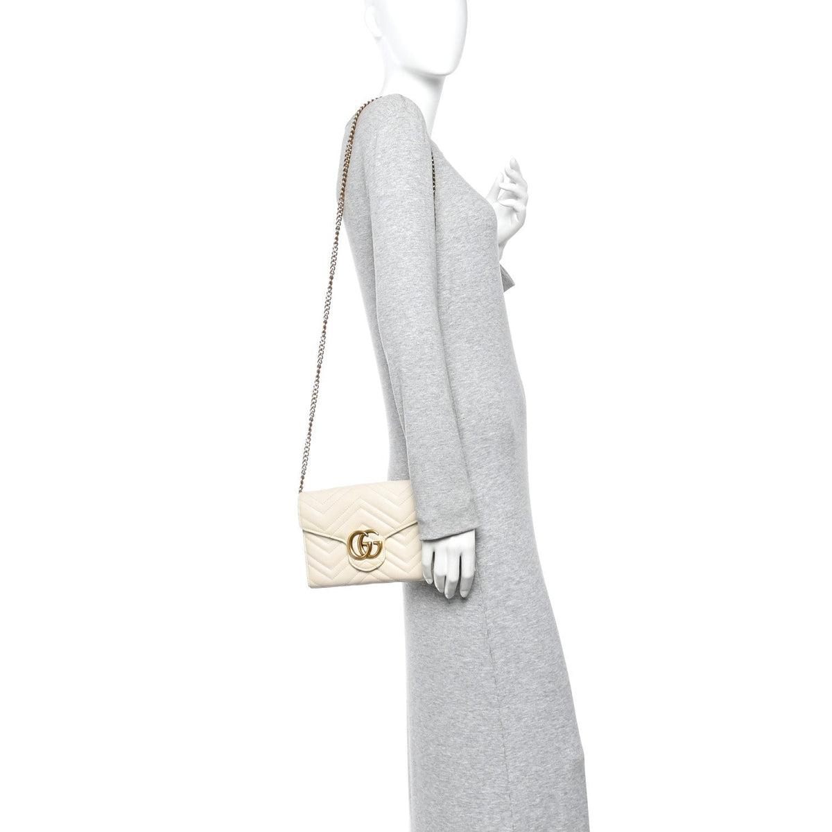 Calfskin Matelasse GG Marmont Chain Wallet Mystic White