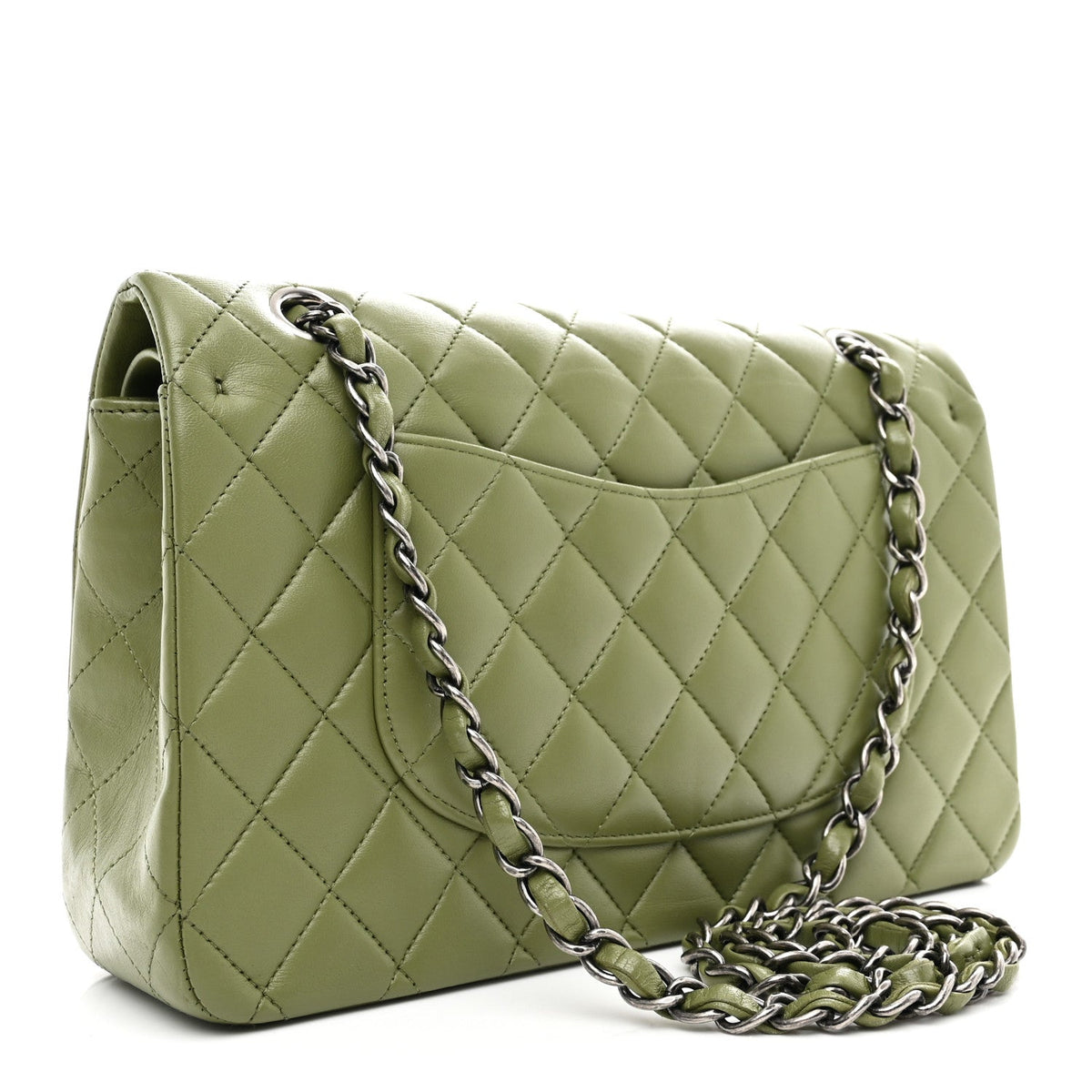 Lambskin Quilted Medium Double Flap Green
