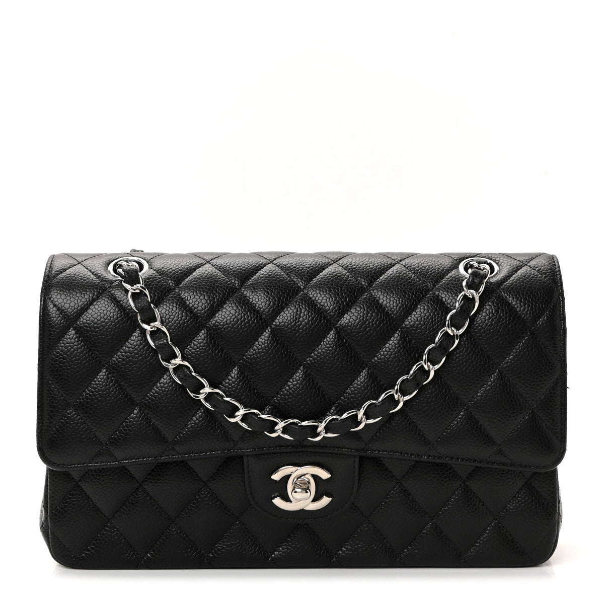 Caviar Quilted Medium Double Flap Black