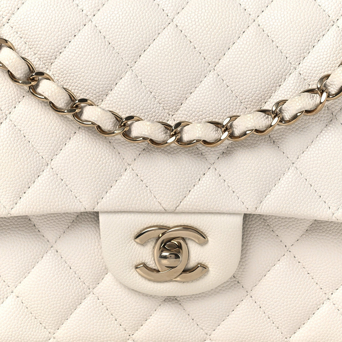 Caviar Quilted Medium Double Flap White