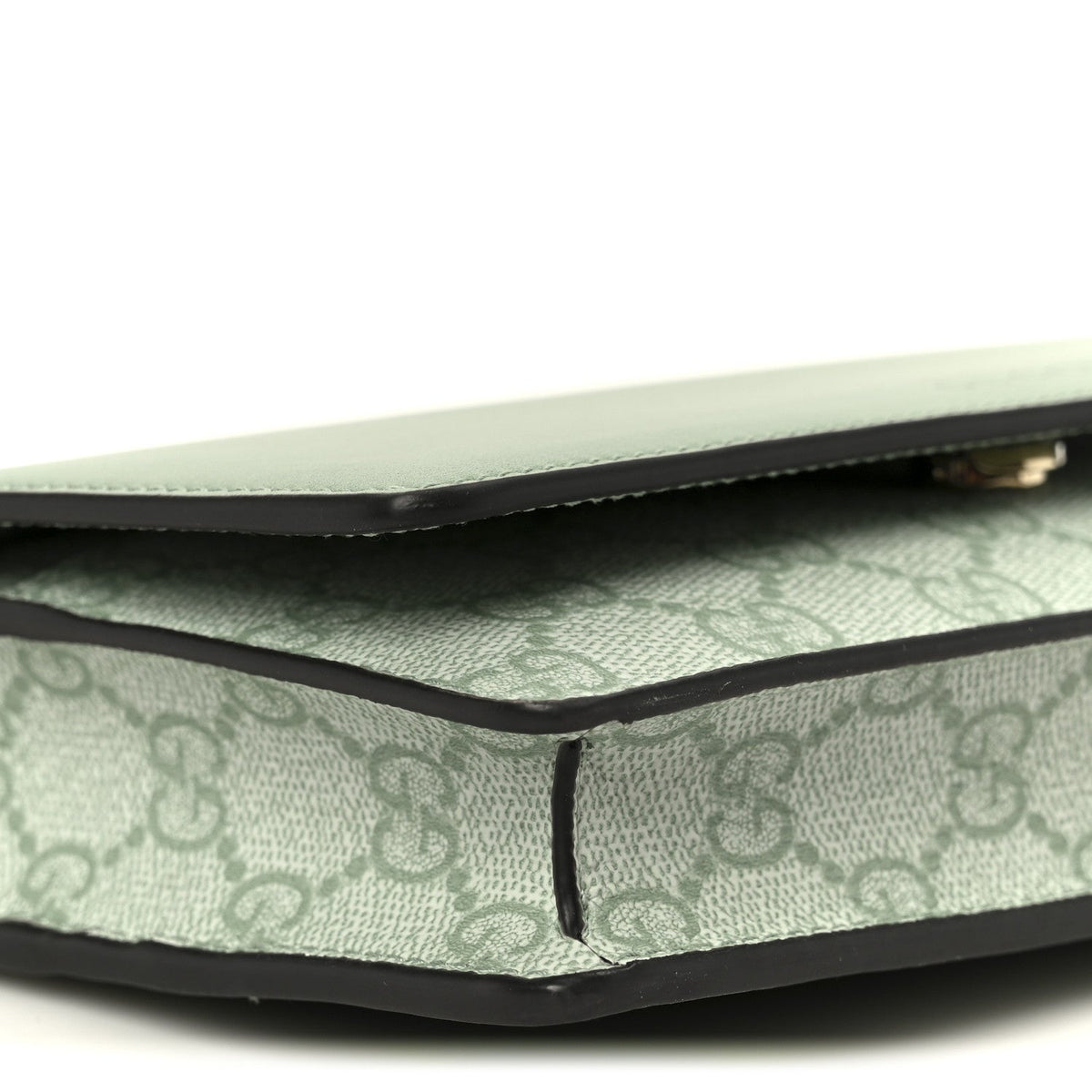 GG Supreme Monogram Textured Calfskin Emblem Wallet On Chain Sage Green