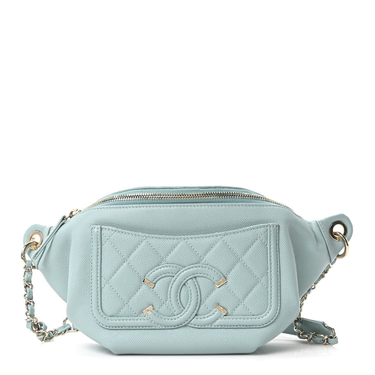Caviar Quilted Filigree Waist Bag Light Blue