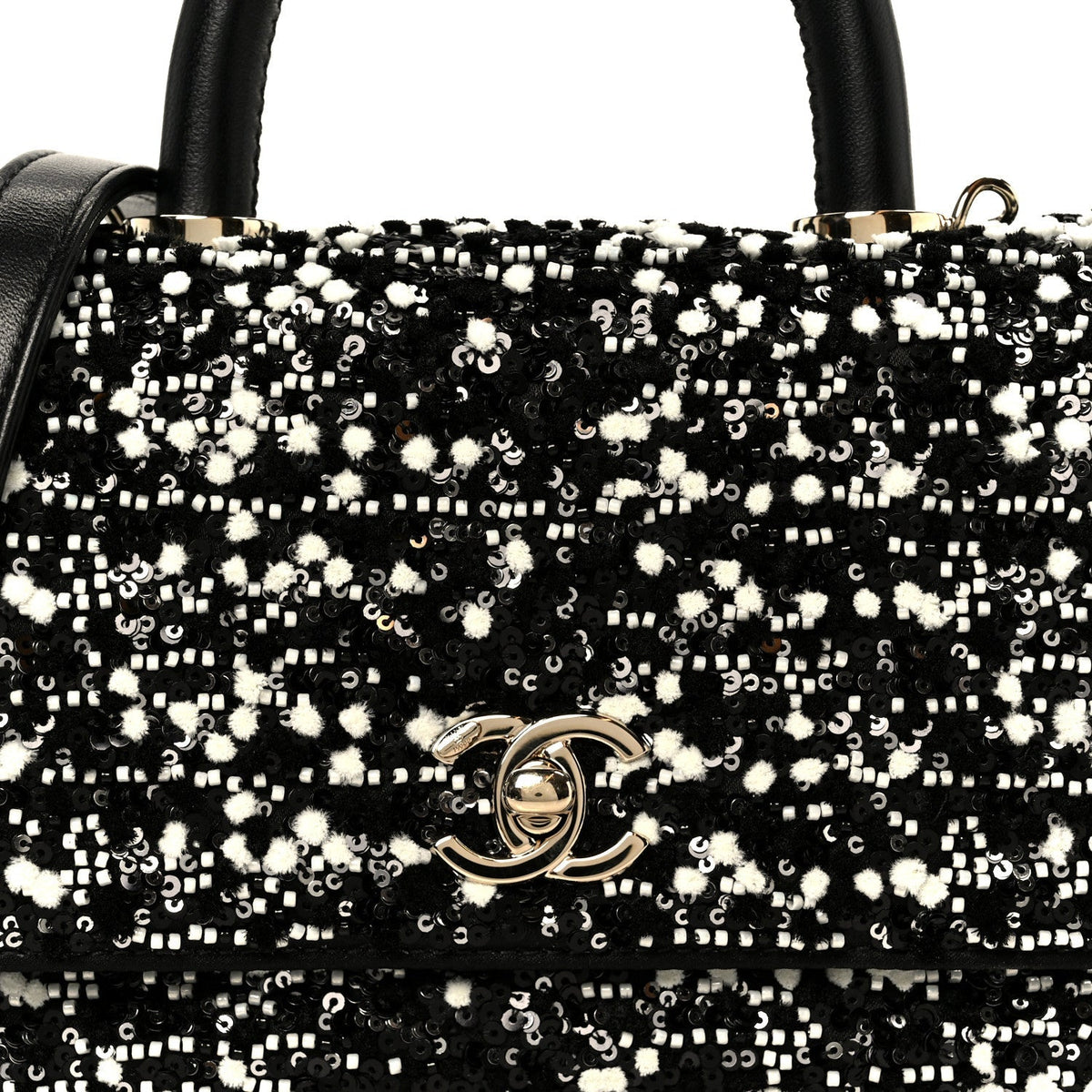 Lambskin Sequin Beaded Extra Mini Coco Handle Flap Black White