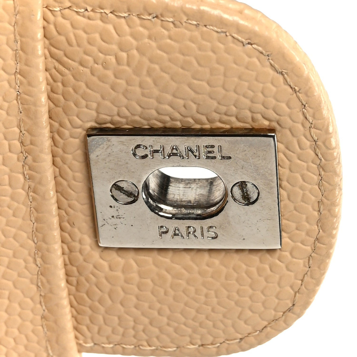 Caviar Quilted Medium Double Flap Beige