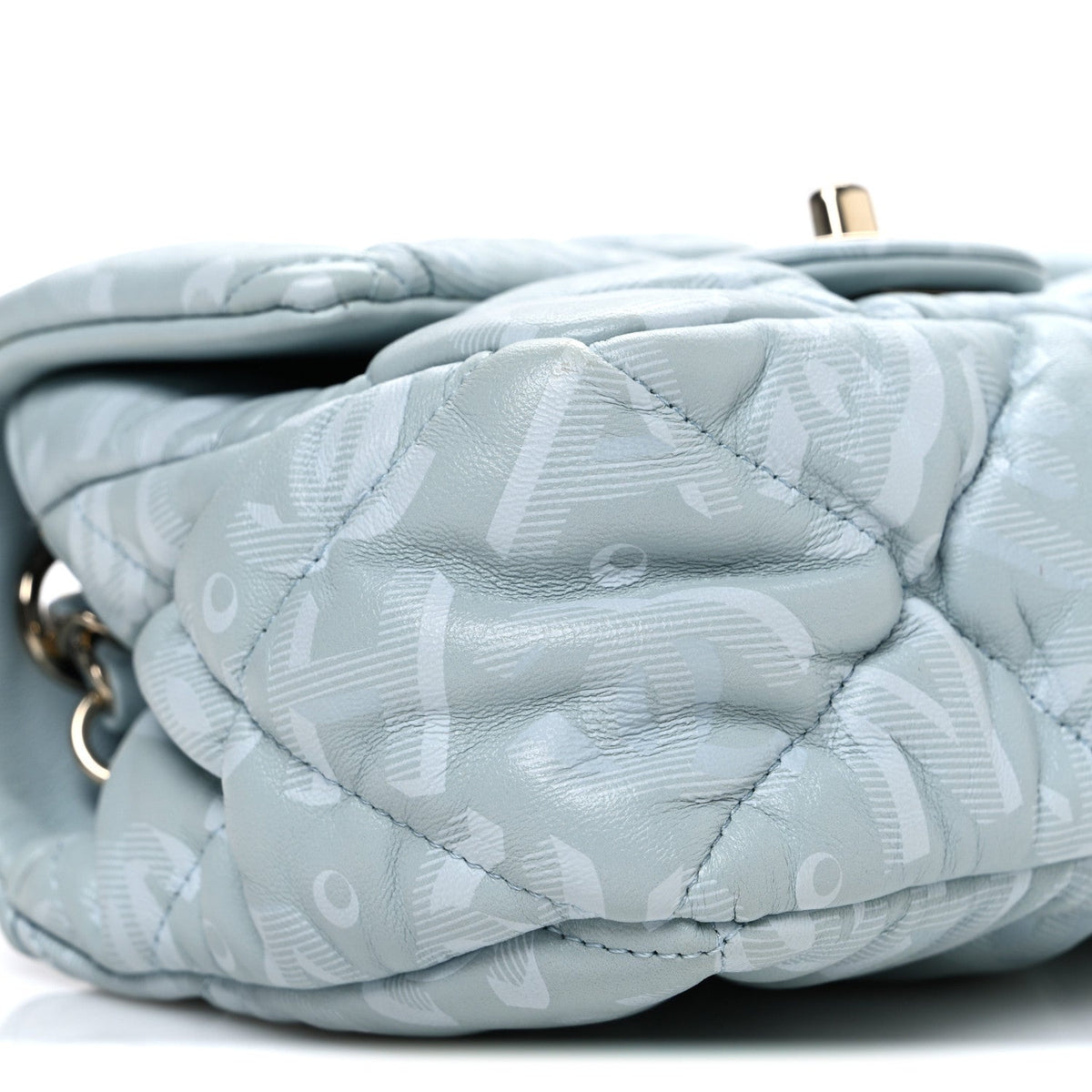 Lambskin Quilted Printed CC Mini Square Flap Light Blue