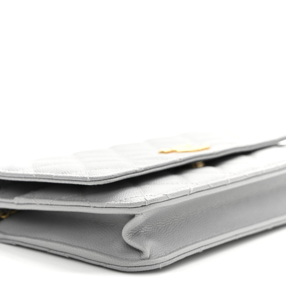 Caviar Quilted Textured CC Wallet On Chain WOC Grey