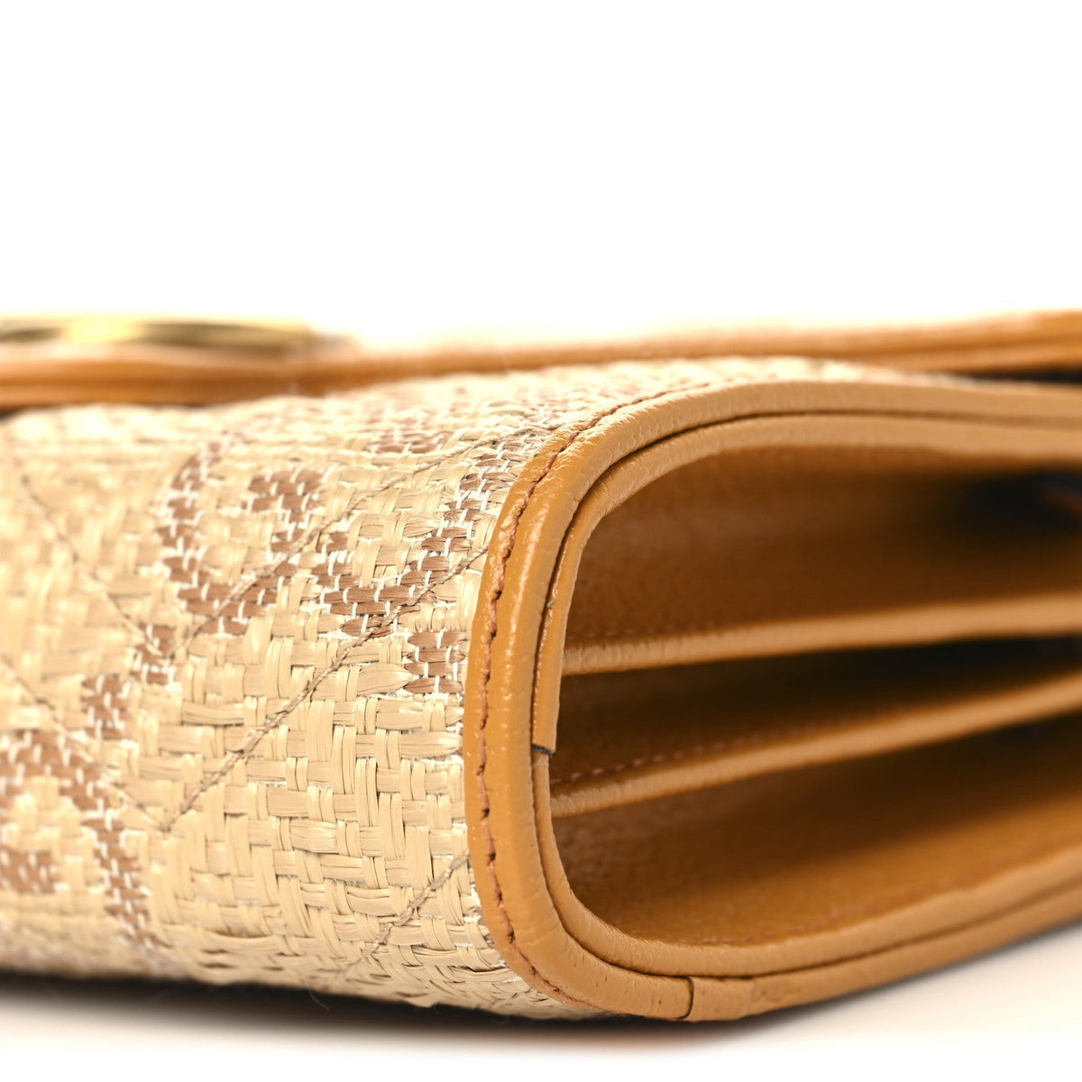 Raffia GG Monogram Matelasse GG Marmont Chain Wallet Natural Beige Off White Sun Oil