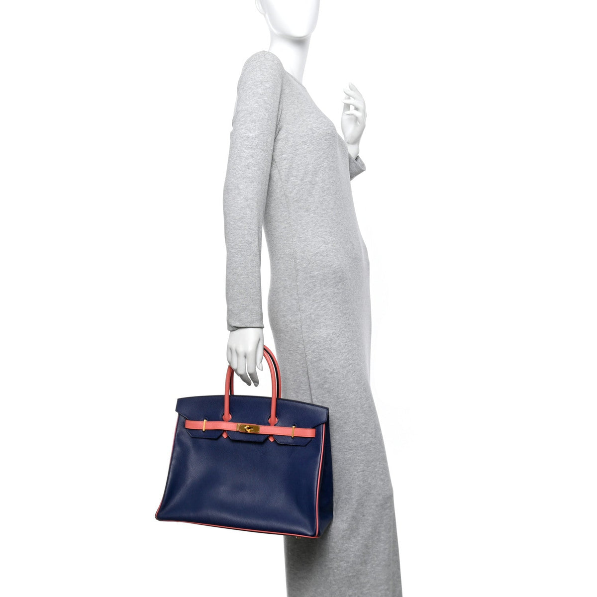 Epsom Horseshoe Birkin 35 Bleu Saphir Flamingo