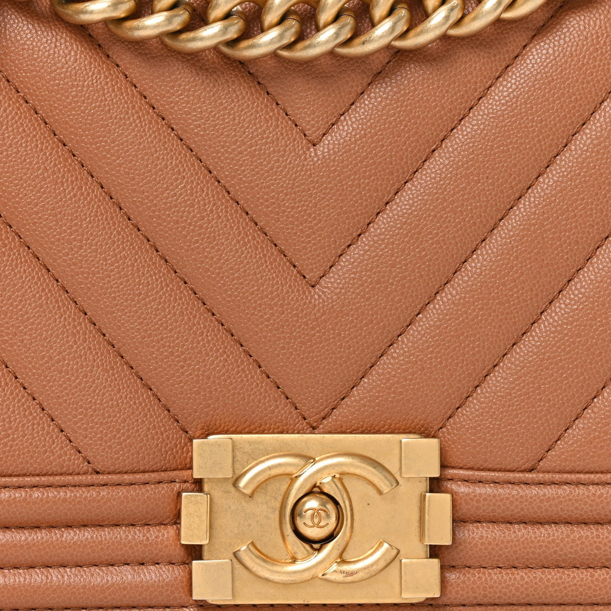 Caviar Chevron Quilted Medium Boy Flap Brown