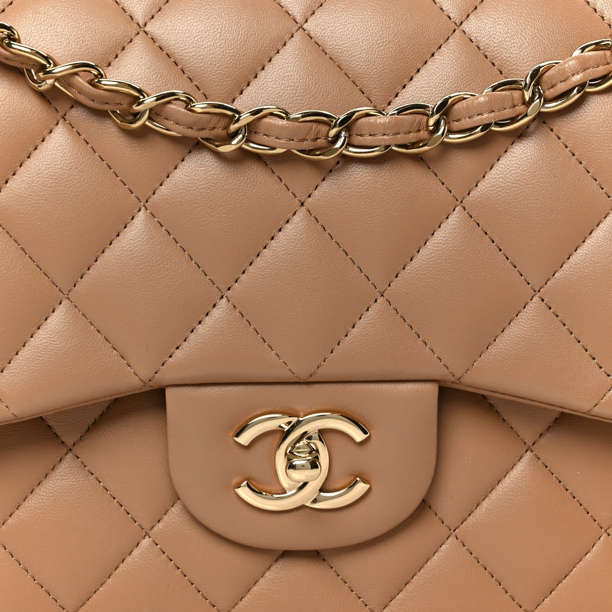 Lambskin Quilted Jumbo Double Flap Dark Beige