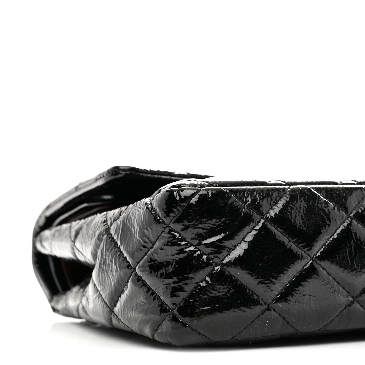Distressed Patent Quilted Medium Double Flap Black