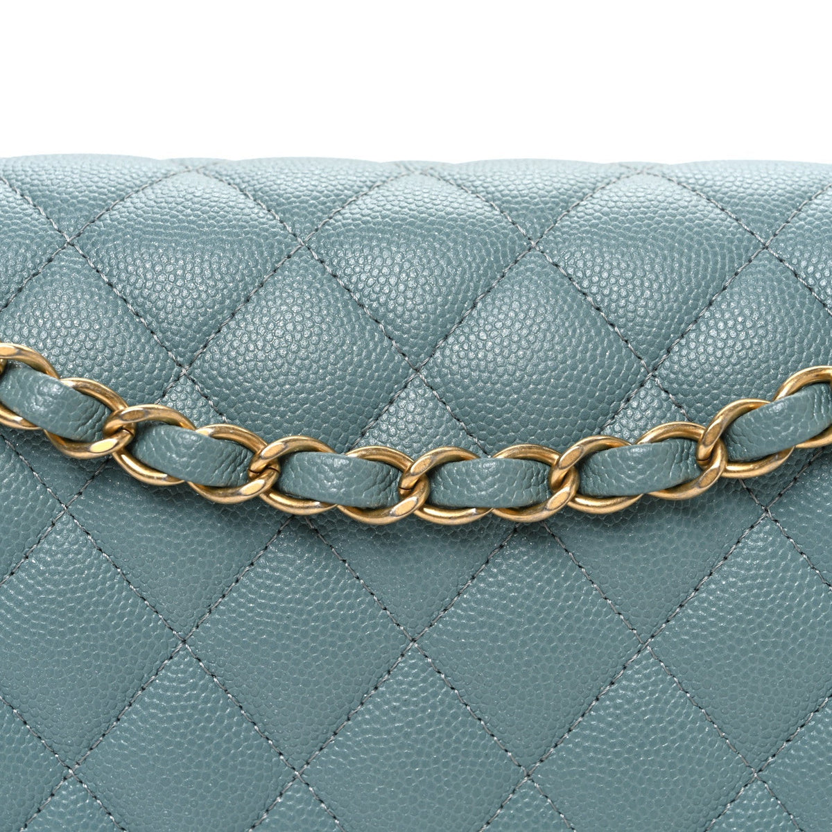 Iridescent Caviar Quilted Medium Double Flap Light Blue